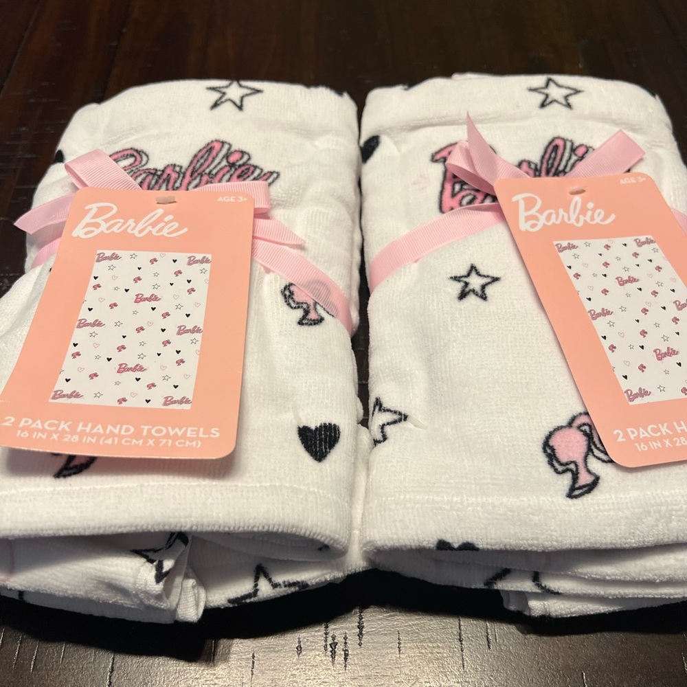 Barbie White & Pink Logo Hand Towels Set of 4